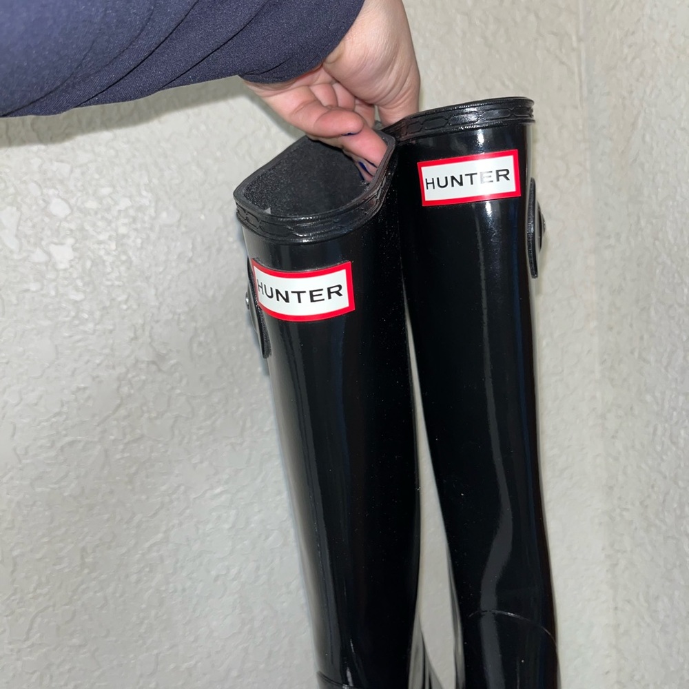 Hunter Original Tall Gloss Rain Boots Black Women’s - Picture 6 of 12